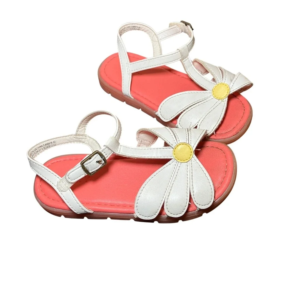 Old Navy Toddler Girls Size 10 White Daisy Pink Sandals Floral Strappy Buckle